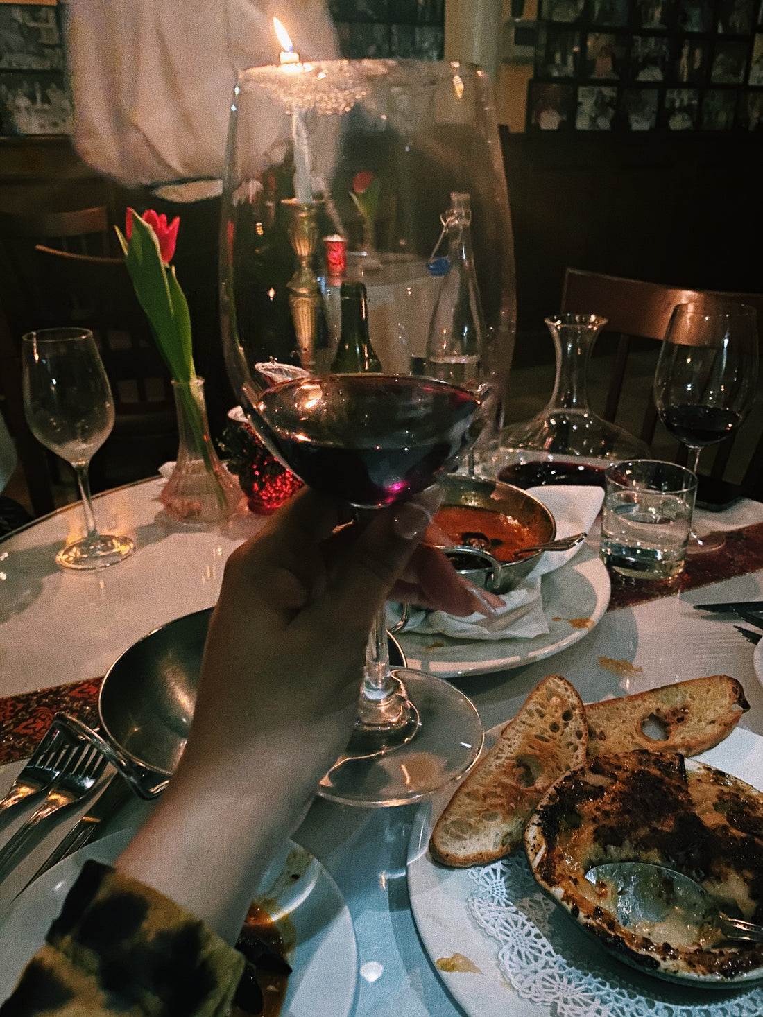 red wine toasting at dinner